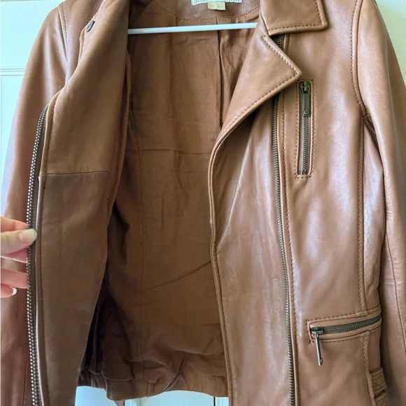 NWOT Michael Kors Brown Leather Jacket Size XS - Picture 5 of 9